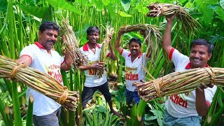 মাঠের টাটকা কচুর লতি দিয়ে চিংড়ি মাছের রান্না  Bengali Special Kochur Loti Recipe in village style [upl. by Benioff]