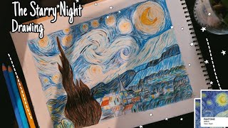 Drawing ✨The Starry Night✨ with coloured Pencils [upl. by Manville444]