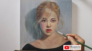 How to Acrylic painting Portrait on Canvas Rose Black Pink step by step techniques for beginners [upl. by Martina]