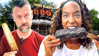 Brits Try Terry Blacks BBQ For The First Time In Texas [upl. by Ahsiekim885]