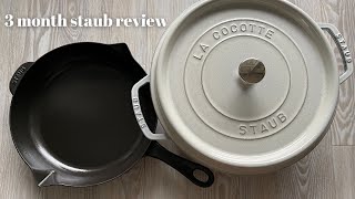 STAUB COCOTTE REVIEW amp FRYING PAN UNBOXING  How To Clean Enamelled Cast Iron amp Maintenance Tips [upl. by Armalda130]