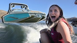 Hanna Couldnt Surf The HeyDay Wake Boat Huge Wave [upl. by Jenette]