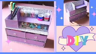 DIY Desk Organizer  Paper Craft Idea  Easy to make  School Hacks [upl. by Elsey]