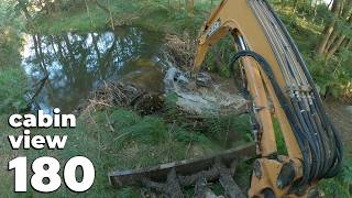 A Beaver Dam In The Forest  Beaver Dam Removal With Excavator No180  Cabin View [upl. by Malia]