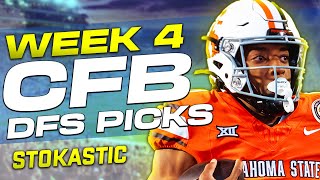 CFB DFS Picks Week 4 Saturday 92124  College Football Daily Fantasy Tips [upl. by Concha]