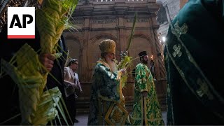 GreekOrthodox Patriarch of Jerusalem leads Orthodox Palm Sunday procession [upl. by Rabi]