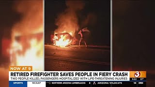 Retired firefighter saves people in fiery crash near Saguaro Lake [upl. by Thalia347]