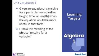 Algebra 1 Unit 2 Lesson 08 Which Variable to Solve For Part 1 [upl. by Dihaz]