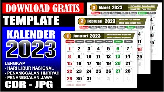 Kalender 2023 Lengkap dengan tanggal merah Masehi Hijriyah Jawa  Download format CDR  Template [upl. by Acireed]