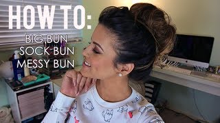 How To  Big Bun Sock Bun amp Messy Bun With Extensions [upl. by Gnart]