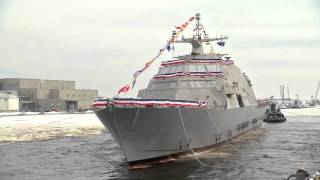 Littoral Combat Ship LCS 11 Sioux City Side Launch [upl. by Clerissa]