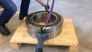 Mounting a big and heavy bearing with the bearing handling tool [upl. by Eyllib]