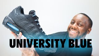 Nike Air Max 95 Black University Blue On Foot Sneaker Review QuickSchopes 508 Schopes FJ4217 001 [upl. by Boles]