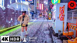 Tokyo Heavy Snow Night Walk in Shinjuku amp Shibuya  4K HDR Spatial Audio [upl. by Millian]