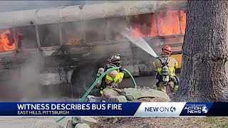 Fire engulfs school bus in Pittsburgh no students on board [upl. by Amalia]