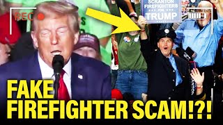 Trump CAUGHT Using FAKE FIREFIGHTERS in Speech SCAM [upl. by Zitah]