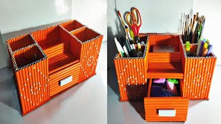 DIY Desktop Organizer Waste Paper  Pen Holder Organizer  Desk Organizer  Paper Crafts [upl. by Marty]