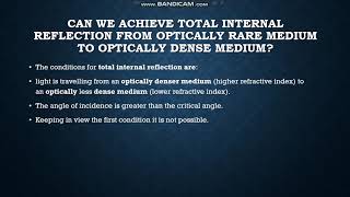 Can we achieve total internal reflection from optically rare medium to optically dense medium  URDU [upl. by Pavkovic]