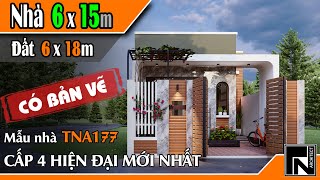 TNA177  Mẫu nhà cấp 4 đẹp hiện đại mới nhất 6x15m trên đất 6x18m  Kiến trúc TN [upl. by Colton]