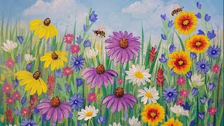 Wildflowers Acrylic Painting Tutorial LIVE Beginner Step by Step Flowers [upl. by Steinberg]