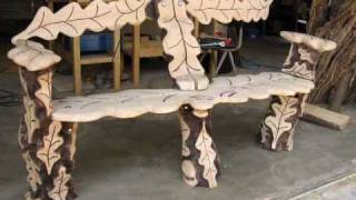 Chainsaw Carving  Oak Log Bench Woodworking Project [upl. by Artnoed671]