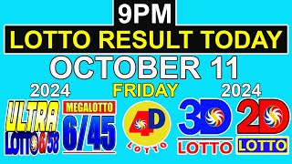 9pm Lotto Result Today October 11 2024 Friday PCSO [upl. by Itram322]