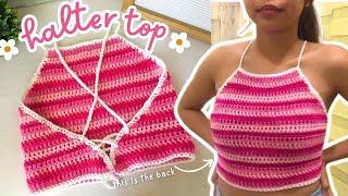 how I crochet the PERFECT HALTER TOP ♡ crochet for absolute beginner  easy crochet halter˚ʚ🎀ɞ˚‧ [upl. by Adaliah427]