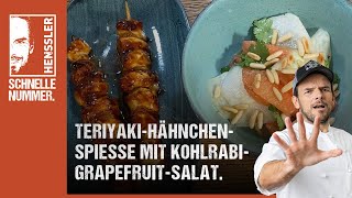 Schnelles TeriyakiHähnchenspieße mit KohlrabiGrapefruitSalat Rezept von Steffen Henssler [upl. by Anelrahs]