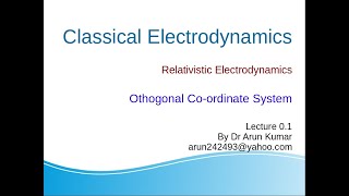 Lecture01 Relativistic Electrodynamics Basics Orthogonal Coordinate system [upl. by Essirahc]