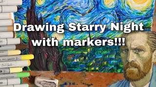 Drawing Van Goghs Starry Night with markers  Timelapse [upl. by Htims]