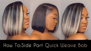 HOW TO SIDE PART QUICK WEAVE BOB HIGHLY REQUESTED  STEP BY STEP HAIR TUTORIAL [upl. by Saphra37]