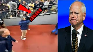 Tampon Tim Walz TRIGGERED FLIPS OFF Michigan fans chanting Trump 2024 at football game [upl. by Esom]