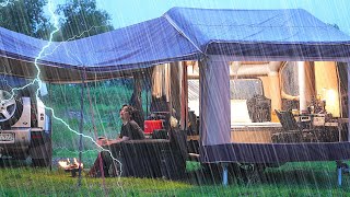 9999 Inflatable Tent Trailer Camping in the Rain ☔ Awesome Air Conditioner and AllInOne Kitchen [upl. by Golightly334]