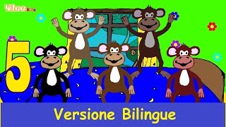 Cinque scimmiette  Five Little Monkeys  Canzone per bambini  Yleekids Italiano [upl. by Anemix]