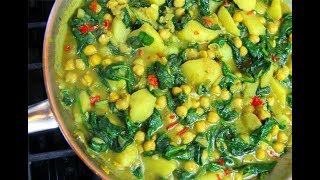 Curry Chickpeas with Potato amp Spinach MeatFreeMonday  CaribbeanPotcom [upl. by Bethel]