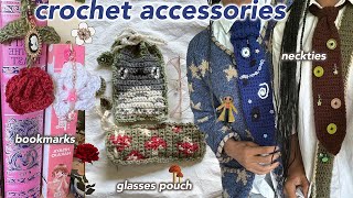 Crochet Accessories 🌸  Scrap Yarn Projects Ep 4  Bookmark Charms Eyeglasses Pouch Neck Ties [upl. by Mikal980]