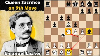 Laskers Queen Sacrifice on 9th Move  Lasker vs NN 1903 [upl. by Breger493]