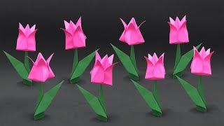 Easy Origami Tulip  How to Fold [upl. by Euqinomad]