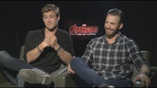 Chris Hemsworth and Chris Evans Talk AVENGERS 2 Marvel Contracts and Breast Pumps [upl. by Nywnorb]