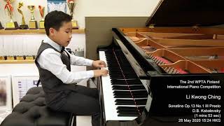 Kabalevsky  Sonatina Op13 No 1 III Presto Cat C  Li Kwong Ching  Gold Prize [upl. by Ajiam638]