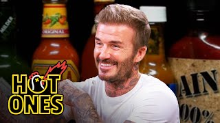 David Beckham Embraces the Moment While Eating Spicy Wings  Hot Ones [upl. by Phira]