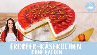 Erdbeer Käsekuchen ohne Backen 🍓  NoBake Cheesecake mit Erdbeeren  Einfach Backen [upl. by Corny]