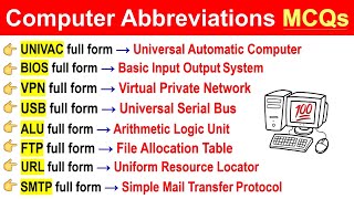 Computer Abbreviations For Competitive Exams  Top 100 MCQs [upl. by Oderfigis]