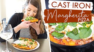 CAST IRON SKILLET MARGHERITA PIZZA  Homemade Dough amp Sauce [upl. by Amluz]