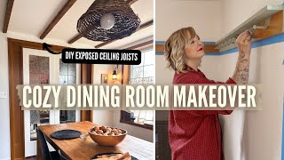 Cozy Cottage Inspired Dining Room Makeover  DIY Ceiling Joists  Second Hand Decor [upl. by Inattyrb102]