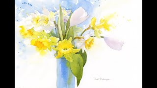 Daffodils and White Tulips in Watercolor [upl. by Kolivas]