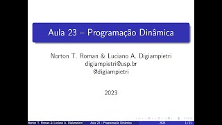 Aula 15a  Programação Dinâmica [upl. by Darwin]