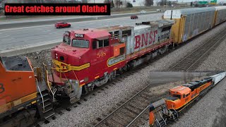 BNSF trains around Olathe KS ft warbonnet B40 spotless SD75 BN GP38 headed for scrap and more [upl. by Eimas]