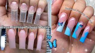 EASY SPRING POLYGEL NAILS🦋 BEGINNER FRIENDLY NAIL ART amp BLUE SPRING NAIL DESIGN  Nail Tutorial [upl. by Nirok]