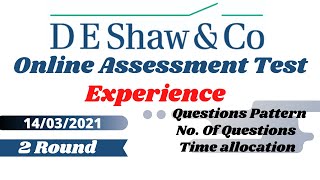 D E Shaw Online Test Experience140321 Financial Researcher 19 LPA [upl. by Deana740]